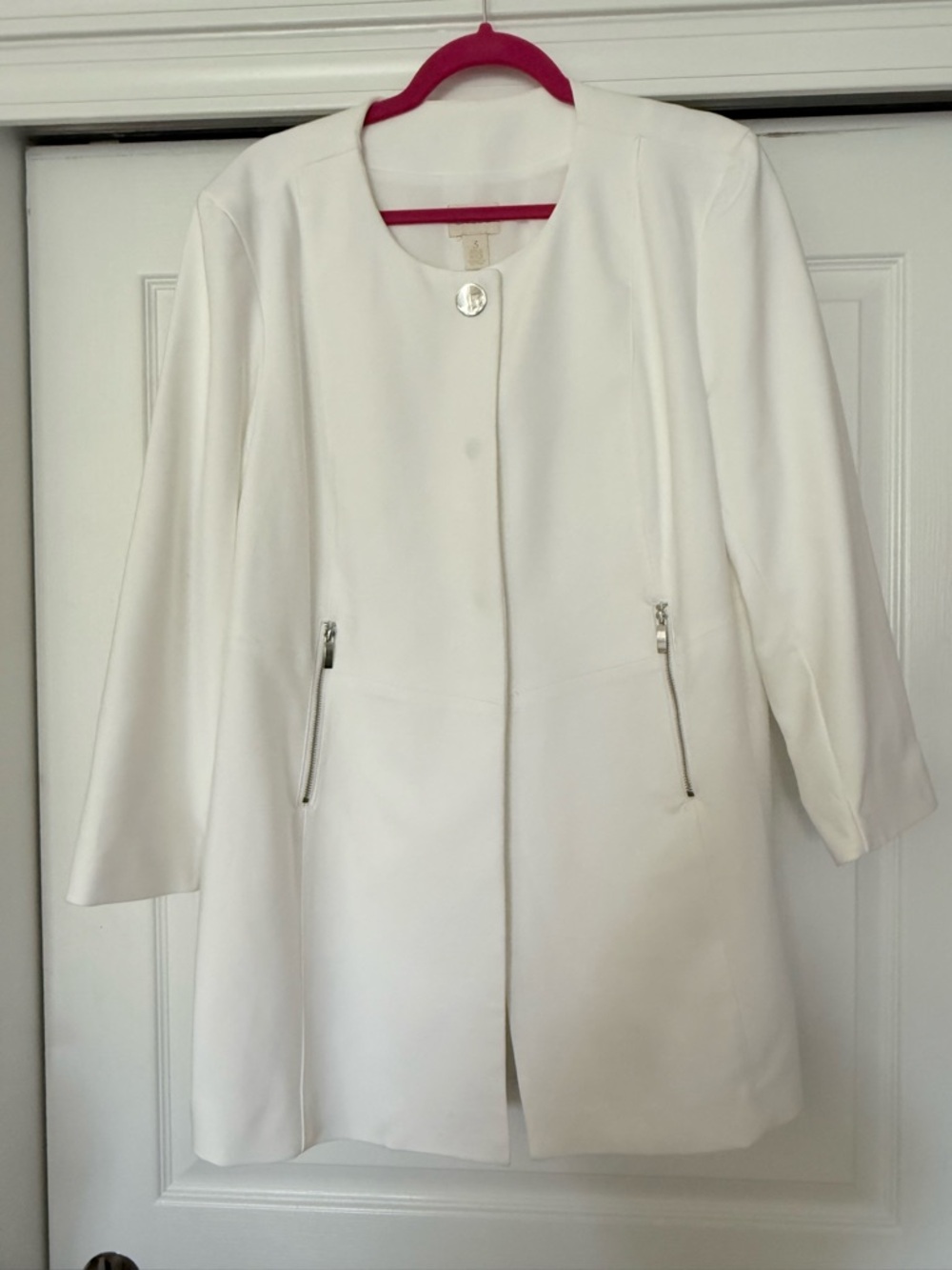 Chico’s White Women's Collarless Zip-Pocket Coat